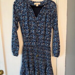 Michael Kors Blue Paisley Patterned Long Sleeve Dress sz XS